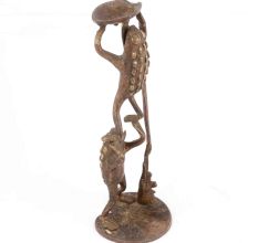 2 Bronze Standing Frogs Holding a Diya