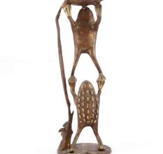 2 Bronze Standing Frogs Holding a Diya