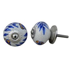 Blue Leaf Crackle Ceramic Cabinet Knob Online