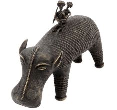 Brass Hippo Figurine with Rider on Back