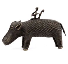 Brass Hippo Figurine with Rider on Back