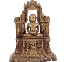 Brass Buddha Seated on Ornament Throne