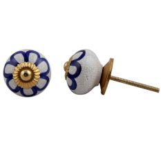 Navy Blue Floral Crackle Ceramic Drawer Knob