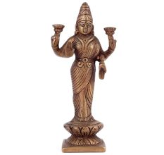 Brass Goddess Lakshmi Standing on Lotus