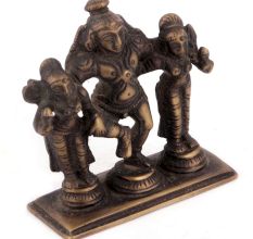 Brass Dancing Krishna with Rukmani and Satyabhama
