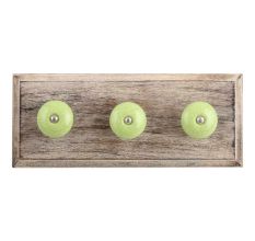 Green Black Crackle Ceramic Wooden Hooks
