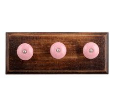 Pink Black Crackle Ceramic Wooden Hooks 