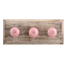 Pink Black Crackle Ceramic Wooden Hooks 