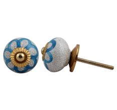 Blue Floral Crackle Wardrobe Knob