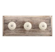 Cream and Black Crackle Ceramic Wooden Hooks