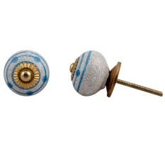 Blue Striped Dotted Cackle Cabinet Knob