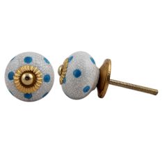 Blue Polka Dot Crackle Drawer Knob