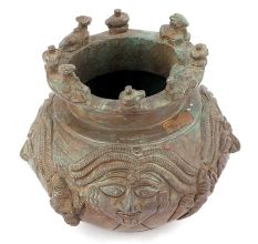 Bronze Tribal Engraved Pot With Nandi And Shivlinga On The Rim