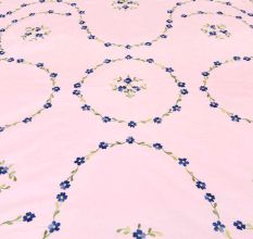Pearl Blush  Cotton Blue Petals Floral Embroidered Double Bedsheet with Two Matching Pillow Cases