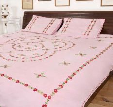 Pink Embrace  Double Cotton Red Petals Floral Design Bedsheet With Two Matching Pillow Covers