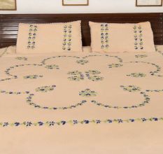 Banana Mania  Double Cotton Blue Petals Floral Design Bedsheet With Two Matching Pillow Covers