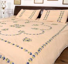 Banana Mania  Double Cotton Blue Petals Floral Design Bedsheet With Two Matching Pillow Covers