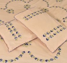 Banana Mania  Double Cotton Blue Petals Floral Design Bedsheet With Two Matching Pillow Covers