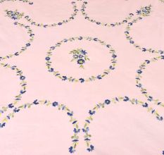 Blush Pink Cotton Embroidered Blue Flowers Double Bedsheet With Two Matching Pillow Covers