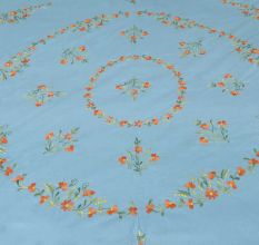 Pale Blue Cotton Embroidered Orange Flowers Double Bedsheet With Two matching Pillow Covers
