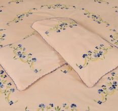 Sun Tan Cotton  Blue Petals Floral Double Bedsheet With Two Matching Pillow Covers