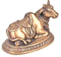 Hand Engraved Bronze Sitting Nandi Statue