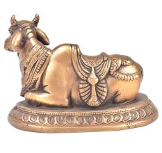 Hand Engraved Bronze Sitting Nandi Statue