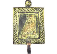 Brass Owl Engraved Patina Framed Wall Hook