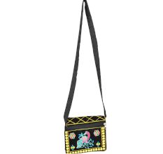 Black Peacock Embroidered Flap Red Canvas Sling Bag