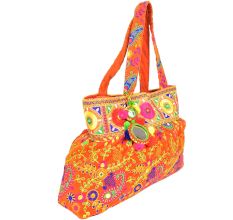 Orange Hand Embroiered Embroidered Cotton Assorted Handbag