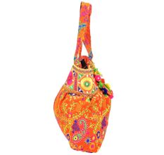 Orange Hand Embroiered Embroidered Cotton Assorted Handbag