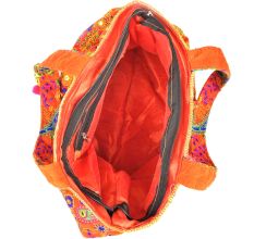 Orange Hand Embroiered Embroidered Cotton Assorted Handbag