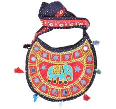 Navy Blue Red Semi Circle Elephant Embroidered Sling  Bag