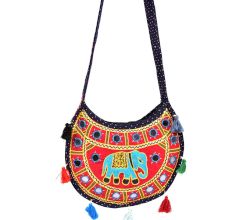 Navy Blue Red Semi Circle Elephant Embroidered Sling  Bag