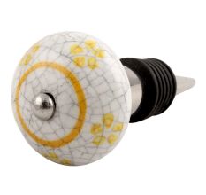 Yellow Floral Crackle Ceramic Wine Stopper