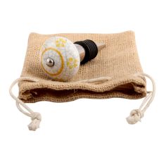 Yellow Floral Crackle Ceramic Wine Stopper