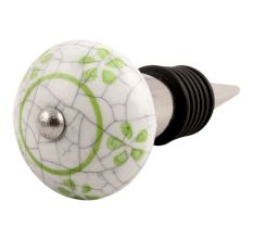 Pea Green Floral Crackle Ceramic Wine Stopper 