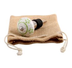 Pea Green Floral Crackle Ceramic Wine Stopper 