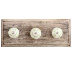 Pea Green Floral Crackle Ceramic Wooden Hook