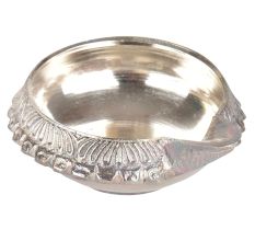 Etched Brass Kuber Diya With Silver Polish