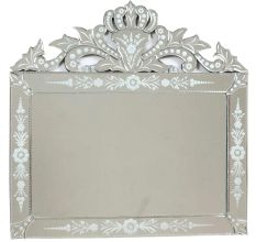 Rectangle Traditional Cut Glass and Etched Wall Mirror