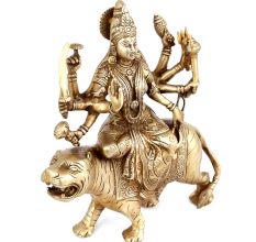 Brass Durga Maa Figurine Sitting On A Tiger