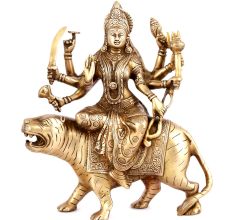 Brass Durga Maa Figurine Sitting On A Tiger