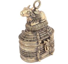 Bronze Dhokra Art Jewellery Box With A Handle On Nandi