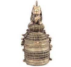 Bronze Dhokra Art Jewellery Box With A Handle On Nandi