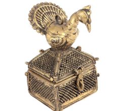 Bronze Dhokra Art Jewellery Box With A Bird On It