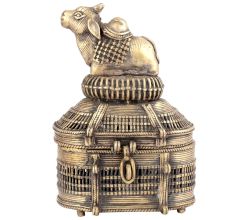 Bronze Dhokra Art Jewellery Box With A Nandi Sitting On It