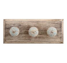 Sky Blue Floral Crackle Ceramic Wooden Hook