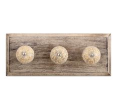 Light Yellow Floral Crackle Ceramic Wooden Hook 