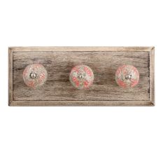 Pink Floral Crackle Ceramic Wooden Hook